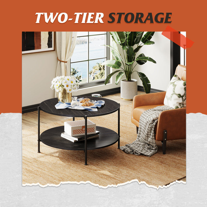 Ebern Designs Aydenn Vintage 33" Round Coffee Table Storage & Reviews ...